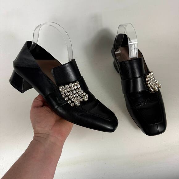 Stuart Weitzman Irises Embellished Loafers Womens 9.5 Black Slip-On Square Toe - Picture 1 of 11